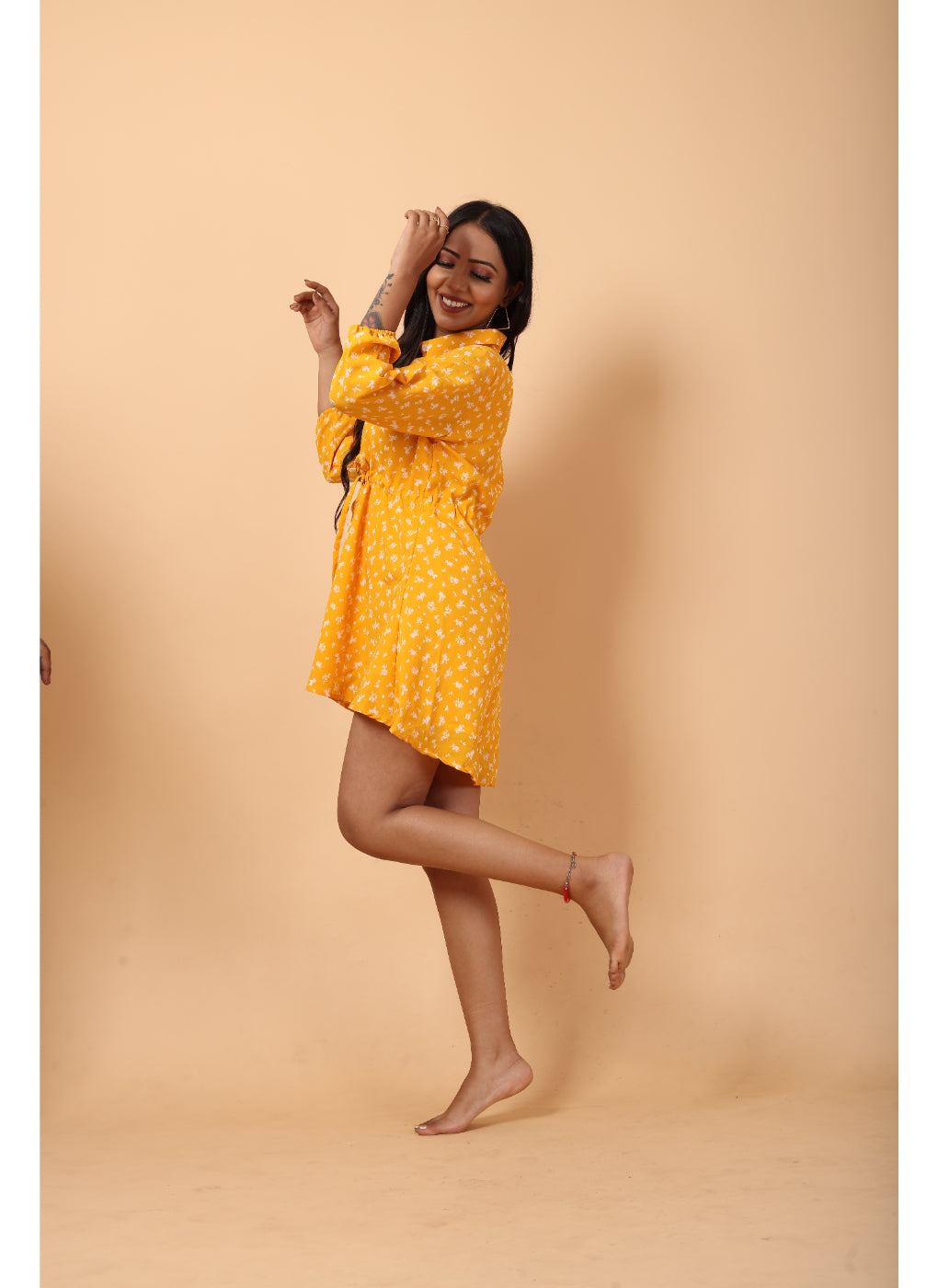 RY Amber And White Floral printed Belted Shirt Dress for Casual/gift for her