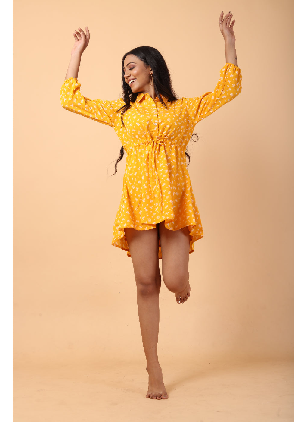 RY Amber And White Floral printed Belted Shirt Dress for Casual/gift for her