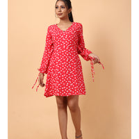 RY Wrap Red Floral printed V-neck mini dress for Casual/gift for her