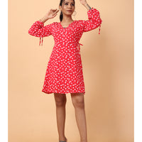 RY Wrap Red Floral printed V-neck mini dress for Casual/gift for her