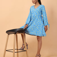 RY Wrap Sky Yellow Floral printed V-neck mini dress for Casual/gift for her