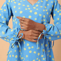 RY Wrap Sky Yellow Floral printed V-neck mini dress for Casual/gift for her