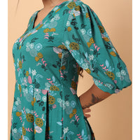 RY Green printed V-neck Fit & Flare Box Pleat mini dress for Casual/gift for her