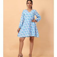 RY Wrap Light Sky Floral printed V-neck mini dress for Casual/gift for her