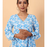 RY Wrap Light Sky Floral printed V-neck mini dress for Casual/gift for her