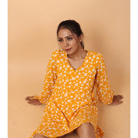 RY Wrap Yellow Floral printed V-neck mini dress for Casual/gift for her