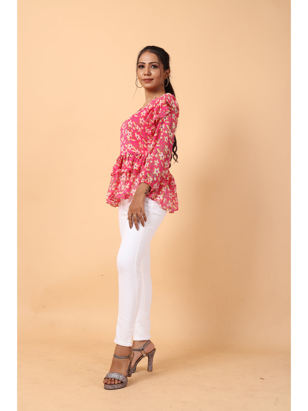 RY Pink Long Sleeve Floral Printed Top for Office Wear/gift for her