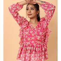 RY Pink Long Sleeve Floral Printed Top for Office Wear/gift for her