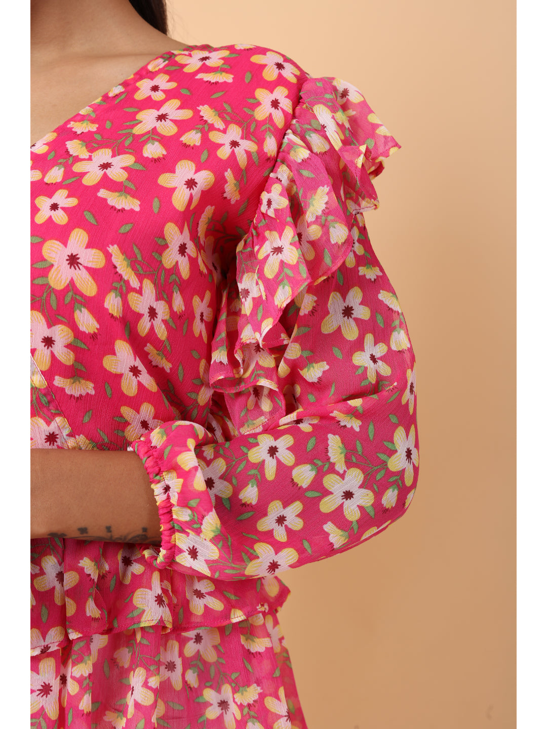 RY Pink Long Sleeve Floral Printed Top for Office Wear/gift for her