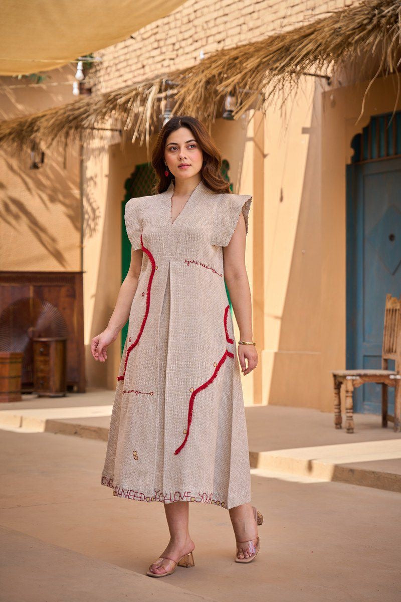Cotton Jute Embroidery Designer One Piece