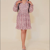RY Blush And Black Smoked Deep V-Neck Mini Dress for Casual /Gift For Birthday