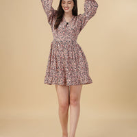 RY Blush And Black Smoked Deep V-Neck Mini Dress for Casual /Gift For Birthday