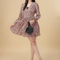 RY Blush And Black Smoked Deep V-Neck Mini Dress for Casual /Gift For Birthday