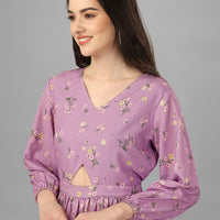 RY Purple Cut out Printed Mini Dress for Partywear /Gift For Birthday