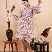 RY Blush And Black Waist Cut-Out Mini Dress for Party/Gift For Birthday