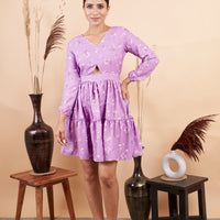 RY Purple Cut out Printed Mini Dress for Partywear /Gift For Birthday
