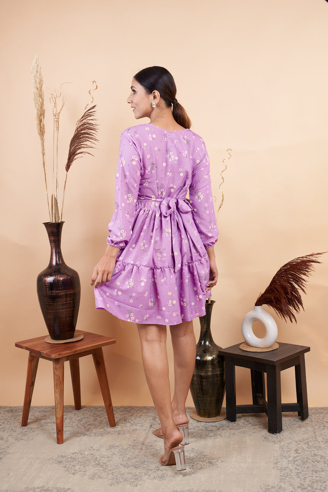 RY Purple Cut out Printed Mini Dress for Partywear /Gift For Birthday