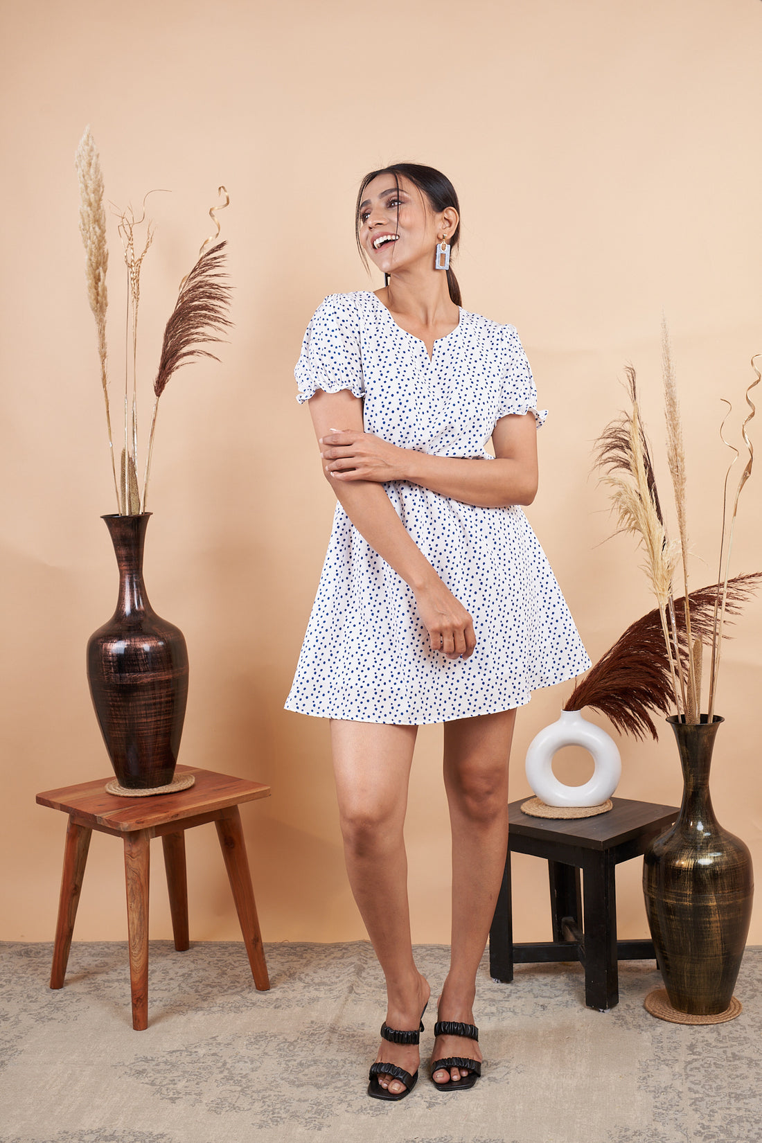 RY Polka Print Mini Dress for Casual /Gift For Her