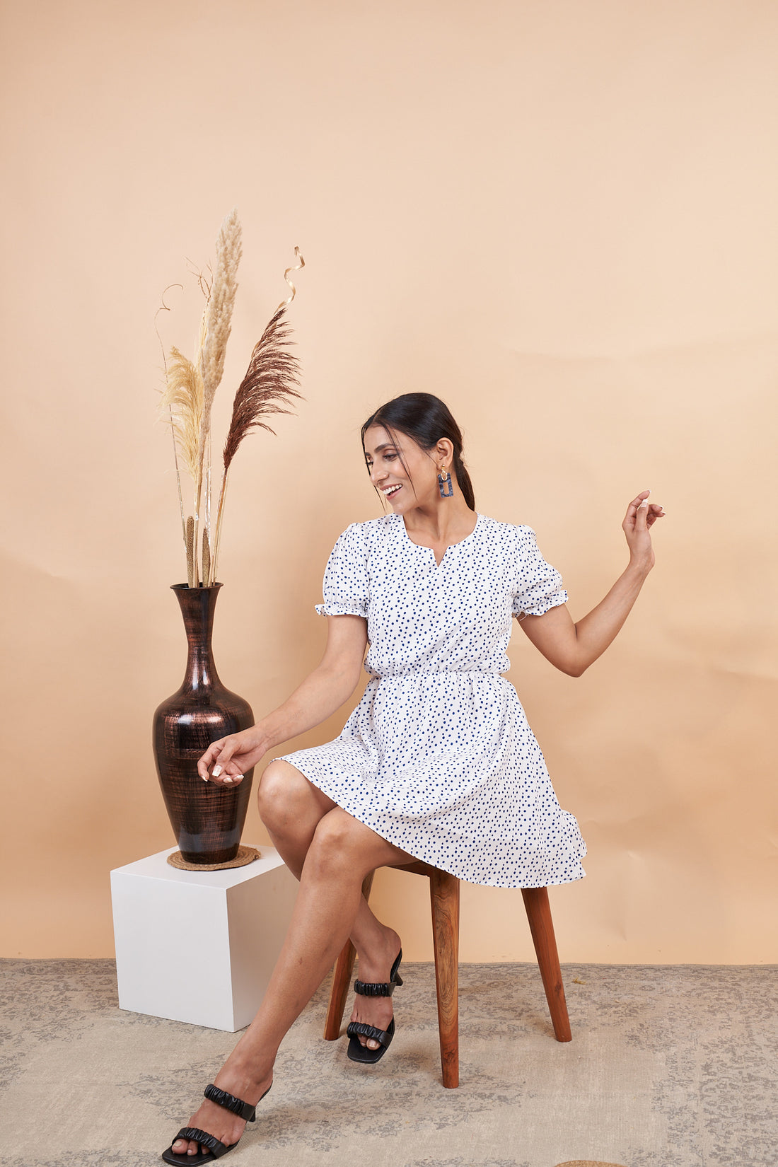 RY Polka Print Mini Dress for Casual /Gift For Her