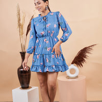 RY Blue Floral Mini Dress for Casual /Gift For Birthday