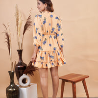 RY Orange Printed Floral Mini Dress for Casual /Gift For Birthday