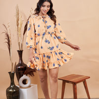 RY Orange Printed Floral Mini Dress for Casual /Gift For Birthday
