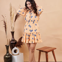 RY Orange Printed Floral Mini Dress for Casual /Gift For Birthday