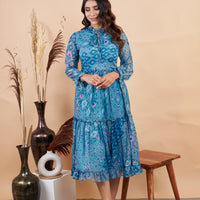 RY Firozi Ruffle Printed Maxi Dress for Casual /Gift For Birthday