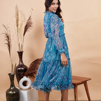 RY Firozi Ruffle Printed Maxi Dress for Casual /Gift For Birthday