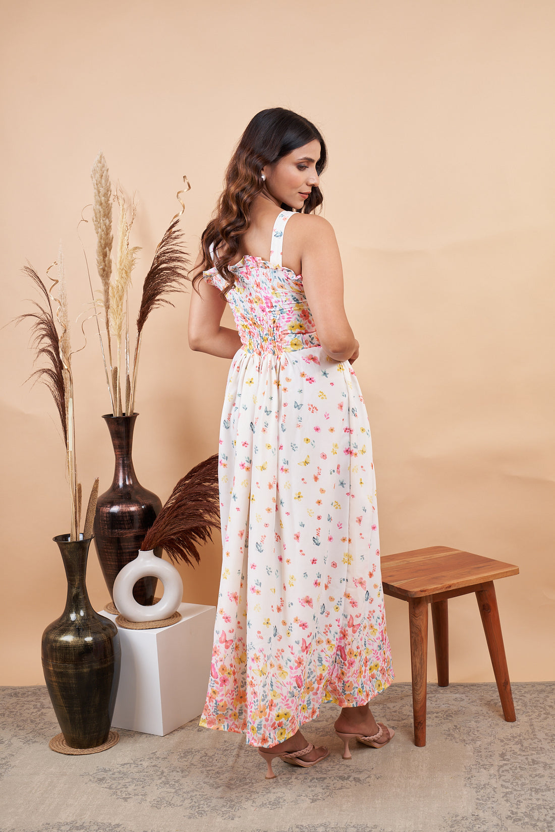 RY Floral White Sleeveless Gown for Special Day/Gift For Birthday