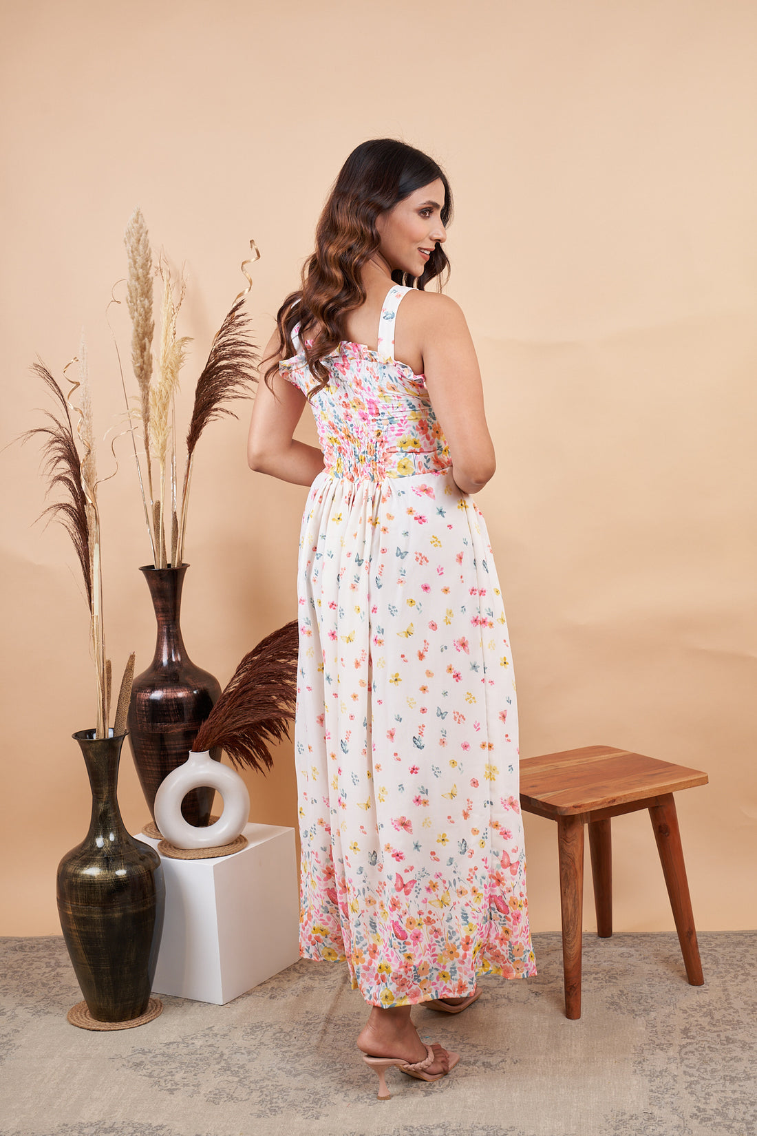 RY Floral White Sleeveless Gown for Special Day/Gift For Birthday
