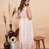 RY Floral White Sleeveless Gown for Special Day/Gift For Birthday