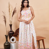 RY Floral White Sleeveless Gown for Special Day/Gift For Birthday