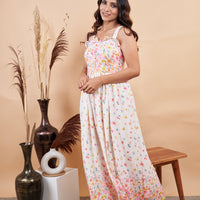 RY Floral White Sleeveless Gown for Special Day/Gift For Birthday