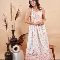 RY Floral White Sleeveless Gown for Special Day/Gift For Birthday