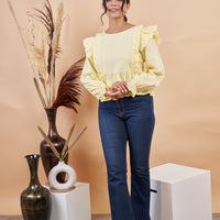 RY Self Design Puff Sleeves Schiffli Cinched Waist Top for Casual /Gift For Her