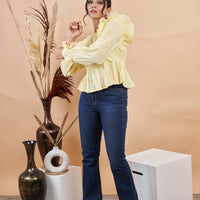 RY Self Design Puff Sleeves Schiffli Cinched Waist Top for Casual /Gift For Her