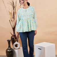 RY Puff Sleeves Floral Printed Top for Casual /Gift For Her
