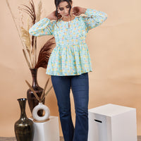 RY Puff Sleeves Floral Printed Top for Casual /Gift For Her