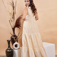 RY Off White Cotton Plain Dyed Gown for Special Ocasion /Gift For Birthday