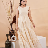 RY Off White Cotton Plain Dyed Gown for Special Ocasion /Gift For Birthday
