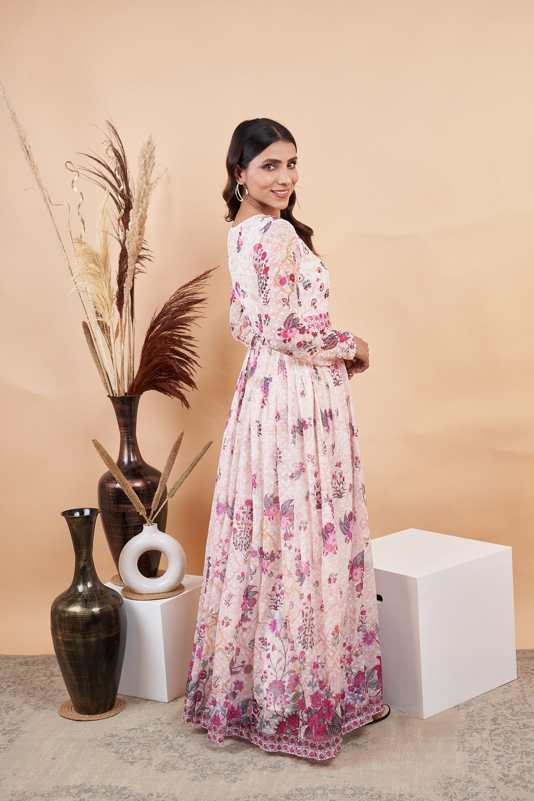 RY White Handwork Belted Gown Engagement /Gift For Special Day