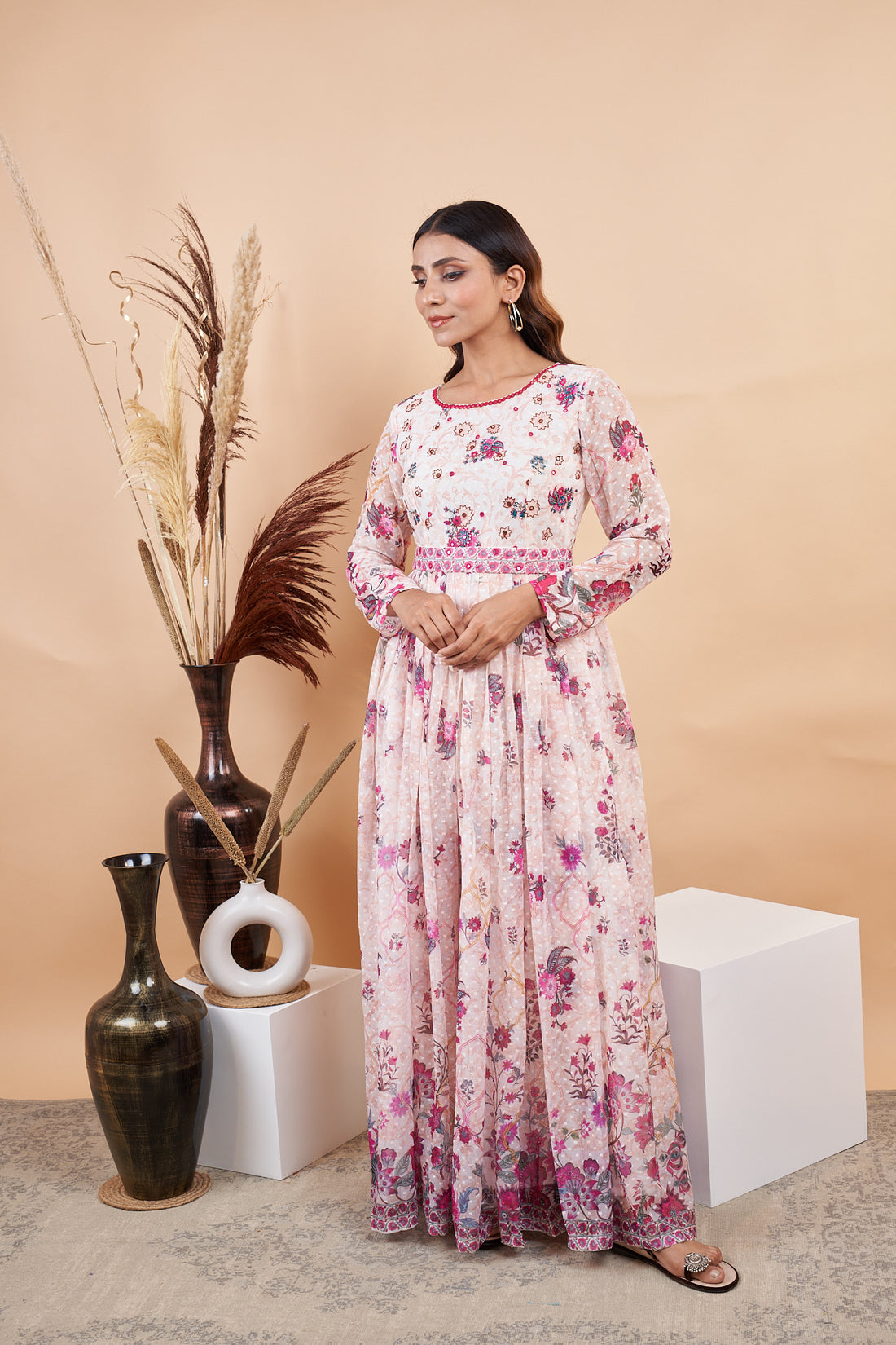 RY White Handwork Belted Gown Engagement /Gift For Special Day