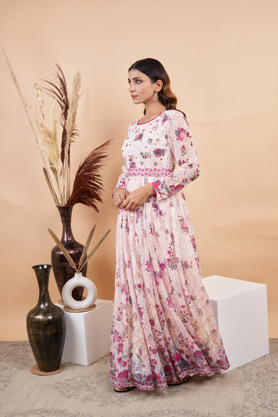 RY White Handwork Belted Gown Engagement /Gift For Special Day