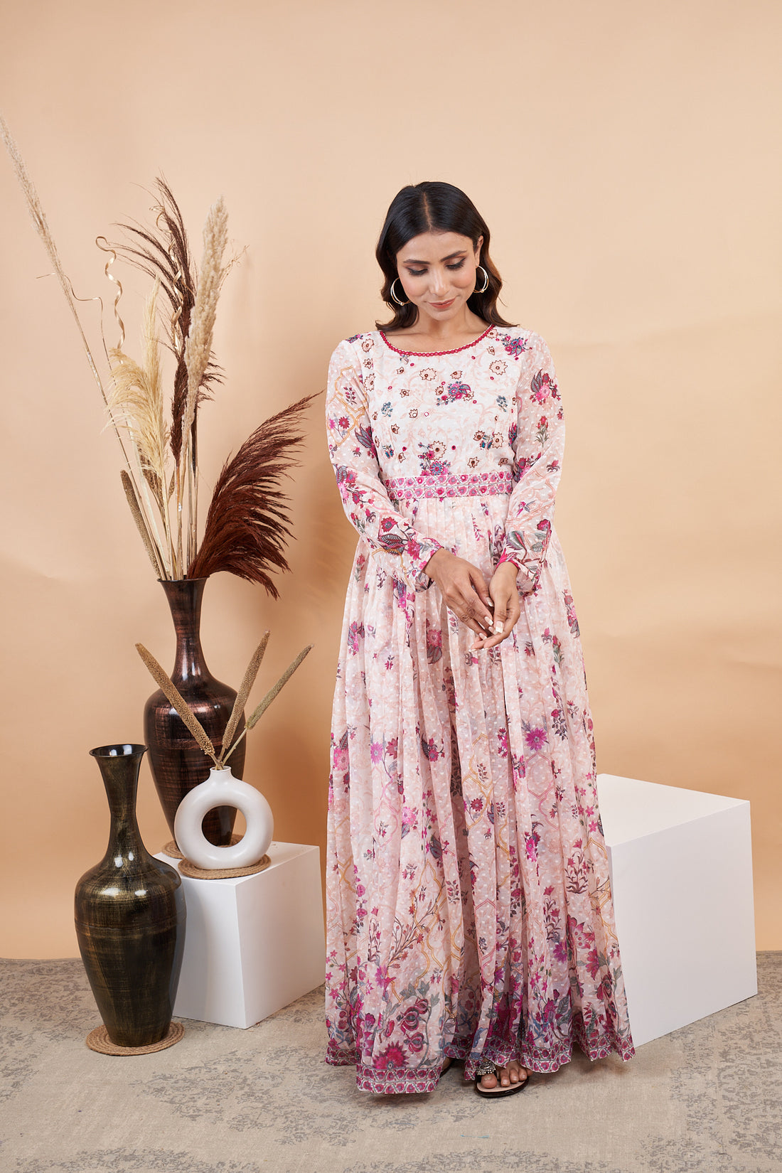 RY White Handwork Belted Gown Engagement /Gift For Special Day