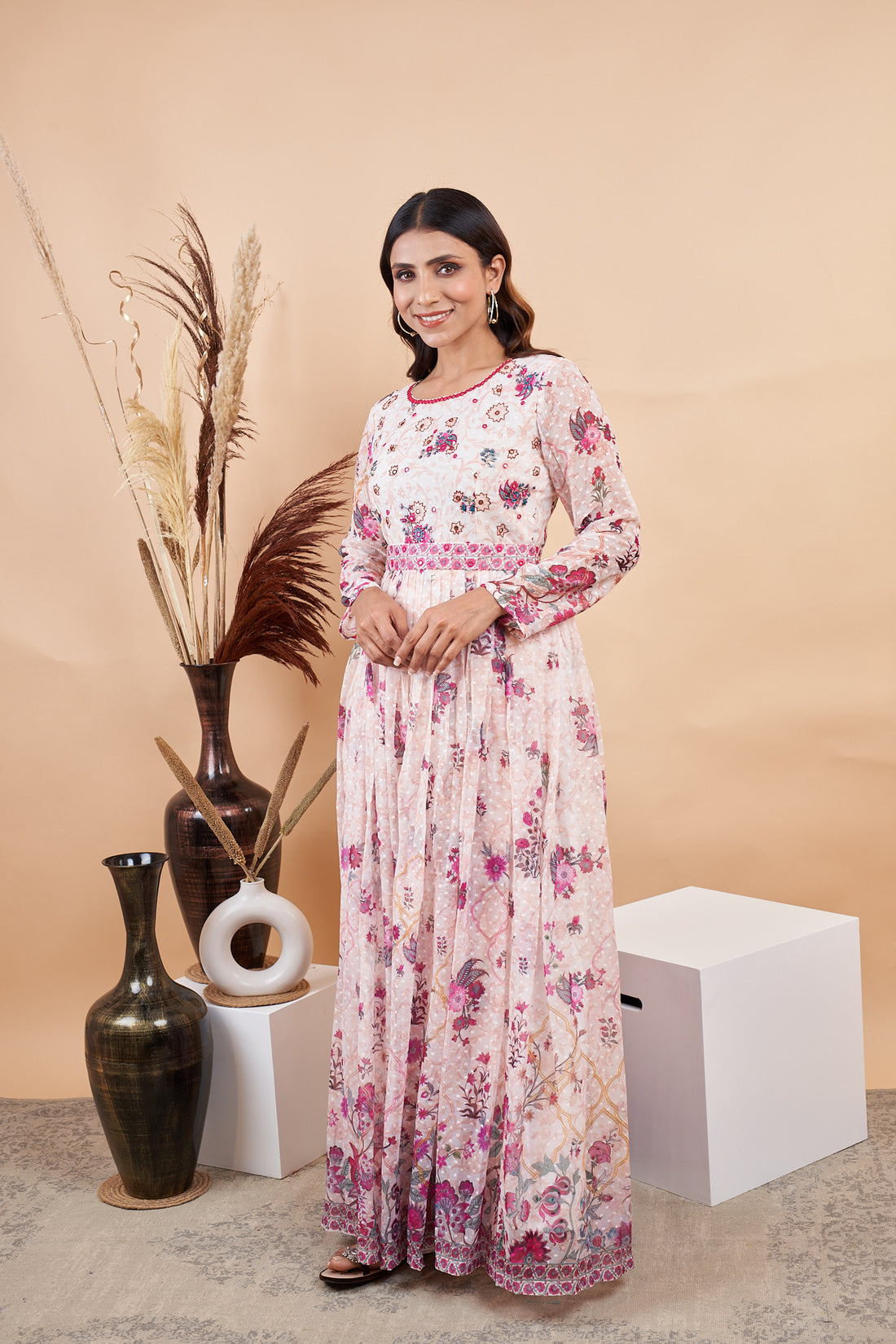 RY White Handwork Belted Gown Engagement /Gift For Special Day