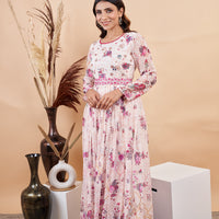RY White Handwork Belted Gown Engagement /Gift For Special Day
