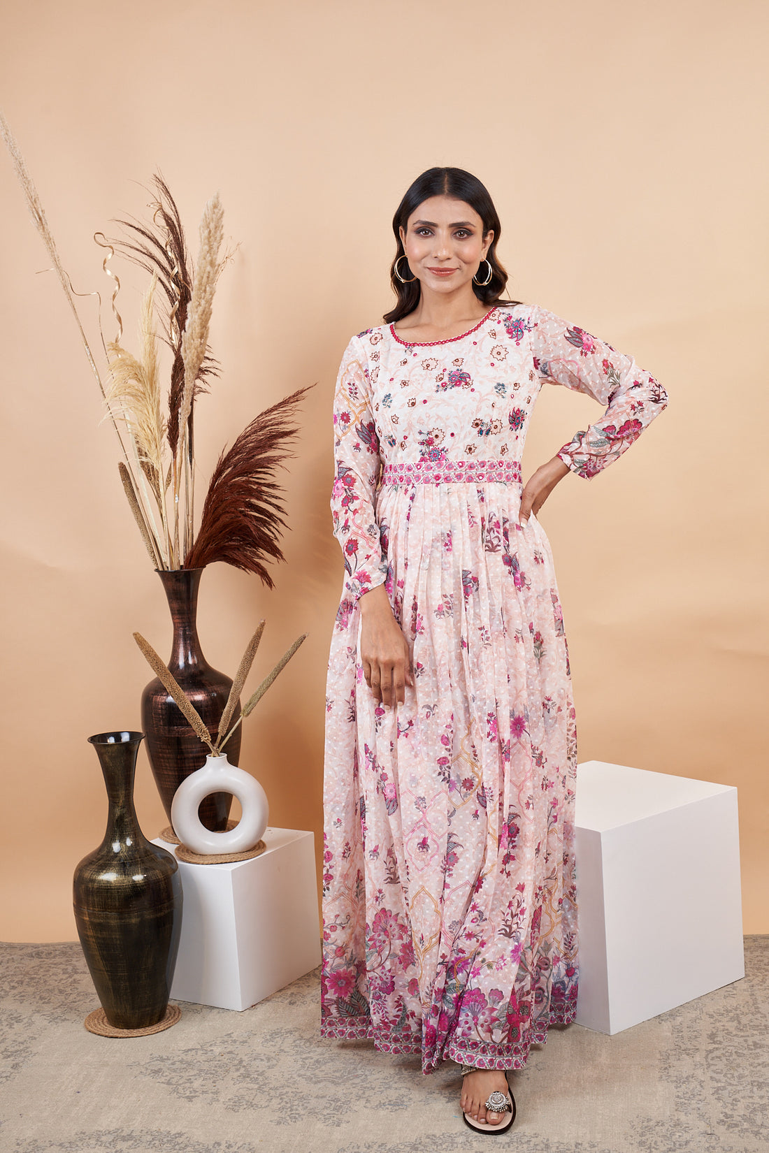 RY White Handwork Belted Gown Engagement /Gift For Special Day