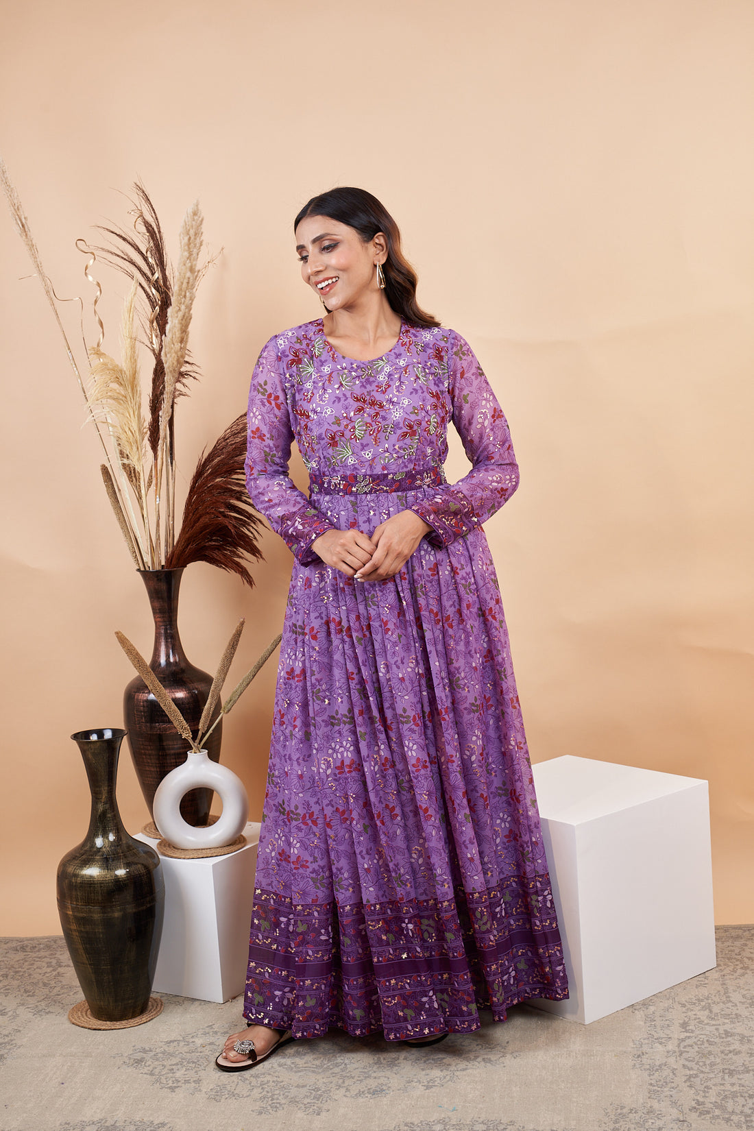 RY Purple Handwork belted Gown for Engagement /Gift For Special Day
