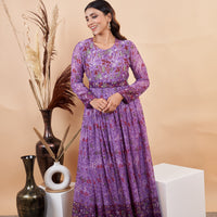 RY Purple Handwork belted Gown for Engagement /Gift For Special Day